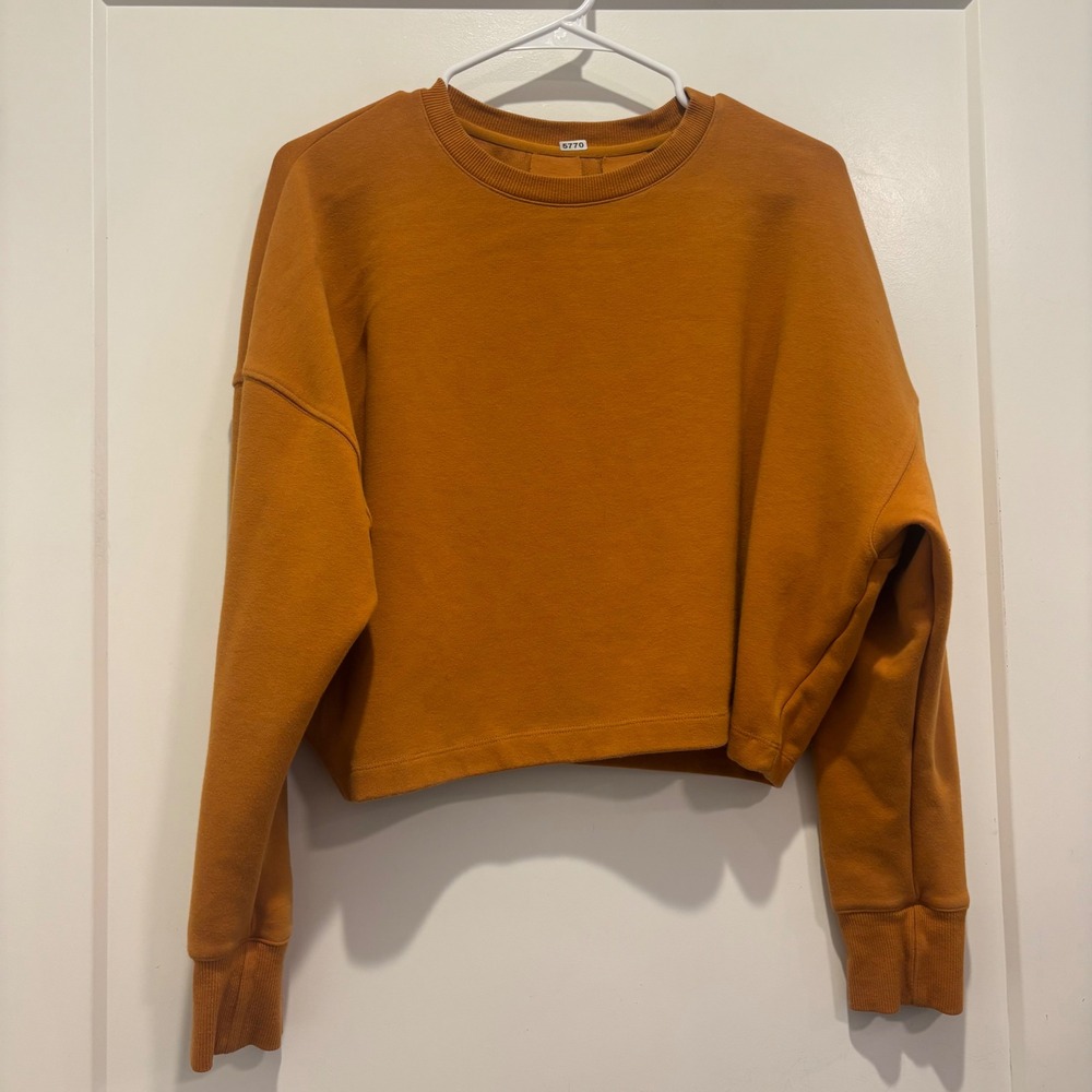 Domyos Decathlon Cropped Sweat 520 Mustard Orange Boxy Sweatshirt Womens Small